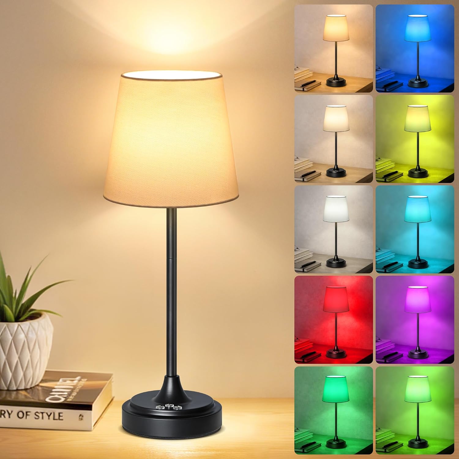 Wowag Cordless Table Lamp Rechargeable,5000mAh Battery Operated Desk Lamp,3 Colors & 7 RGB Stepless Dimmable, Touch Control Ambient Light…