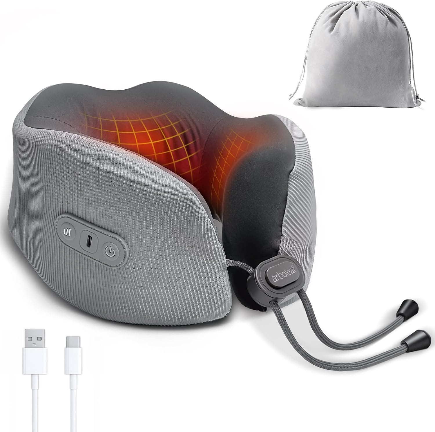 arboleaf Heated Neck Pillow for Travel, Memory Foam Airplane Pillow with Graphene Zoned Heating, USB-C Rechargeable, 360° Support — Comfort…