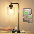 Industrial Bedside Table Lamp for Bedroom - Nightstand Lamps with USB C Charging Port, Fully Dimmable Black Ports and Outlets, Small Desk…