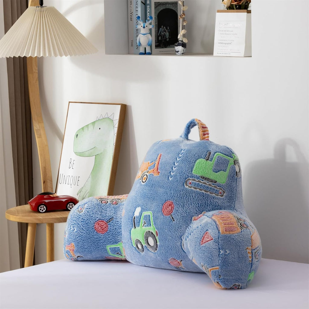 Aimuan Construction Truck Vehicles Reading Pillow Glow in The Dark Bed Rest Wedge Kids Glow Backrest Pillow Car Print with Arms Back…