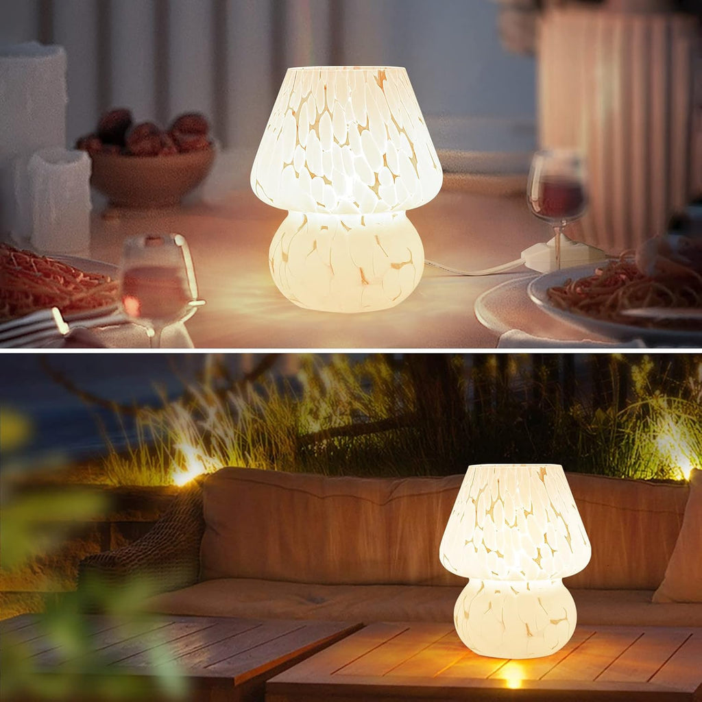 ONEWISH Mushroom Lamp Small Bedside Table Lamp-Nightstand Nightlight Dimmable Stepless, Translucent Glass White Desk Lamp for Bedroom…