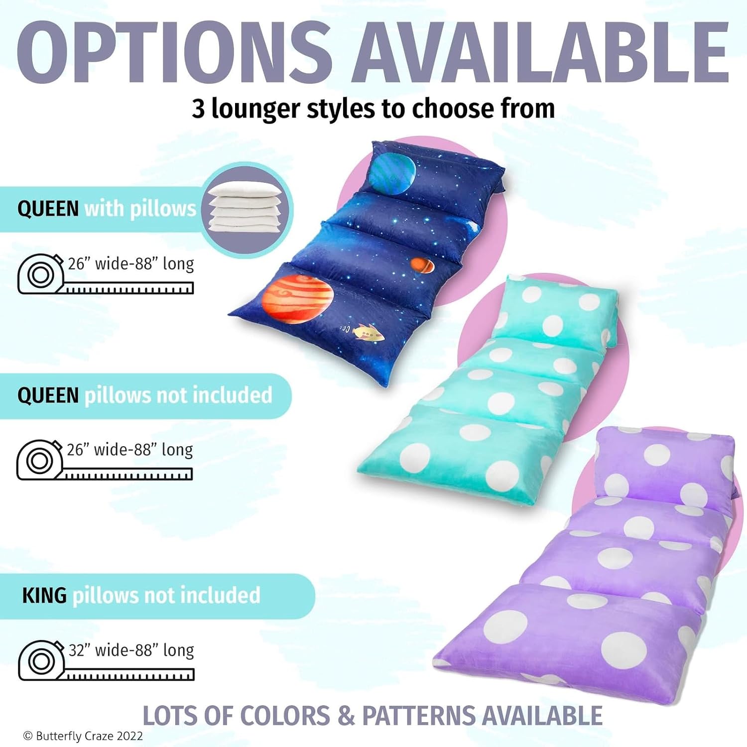 Butterfly Craze Floor Pillow Case - Reading & TV Recliner & Reading Pillow - Sleepover Lounger & Toddler Couch & Nap Mat - Galaxy Space…