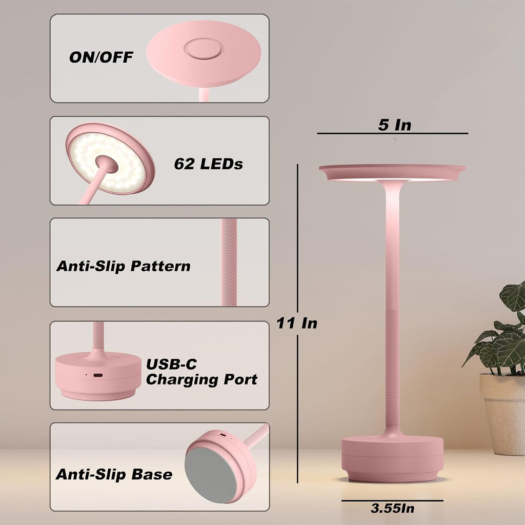 TBBGA 2 Pack Rechargeable Cordless Table Lamps, Portable 5000mAh Outdoor Table Light, 3 Color Stepless Dimming LED Table Lamp with Memory…