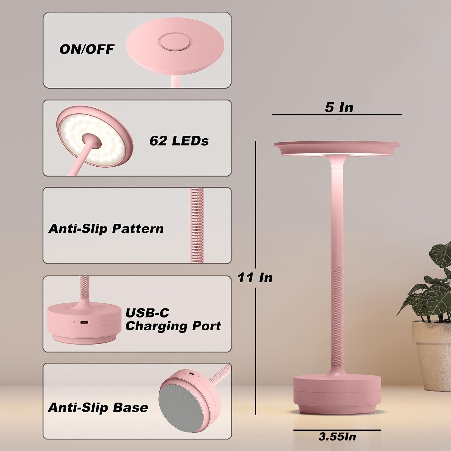 TBBGA 2 Pack Rechargeable Cordless Table Lamps, Portable 5000mAh Outdoor Table Light, 3 Color Stepless Dimming LED Table Lamp with Memory…