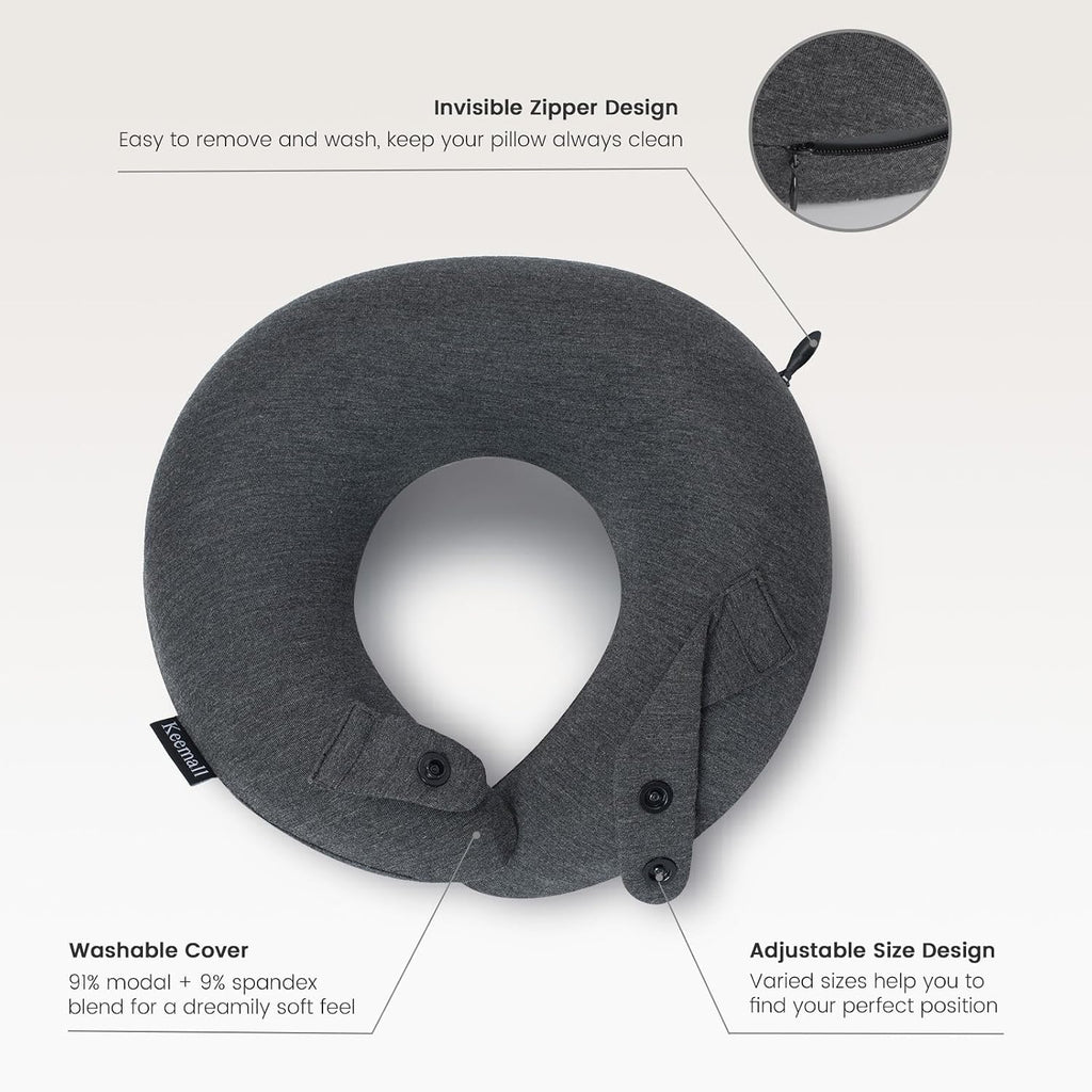 Keemall Inflatable Neck Pillow, Premium Travel Neck Pillow for Airplane Headrest Sleep - 3rd Generation, Double Comfort Plane Pillow for…