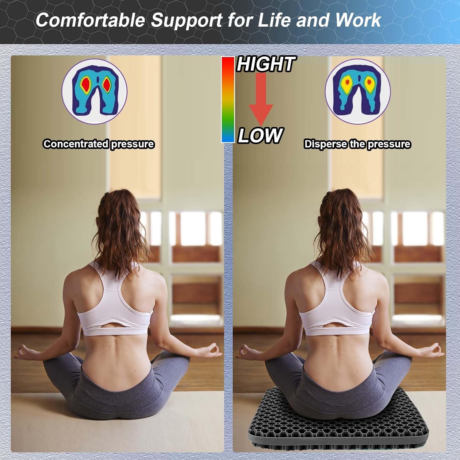 AirllantryHome Seat Cushion, Gel Seat Cushion for Long Sitting– Back, Sciatica, Tailbone Pad, 19in Seat Pad for Car, Office Chair, Wheelcha…