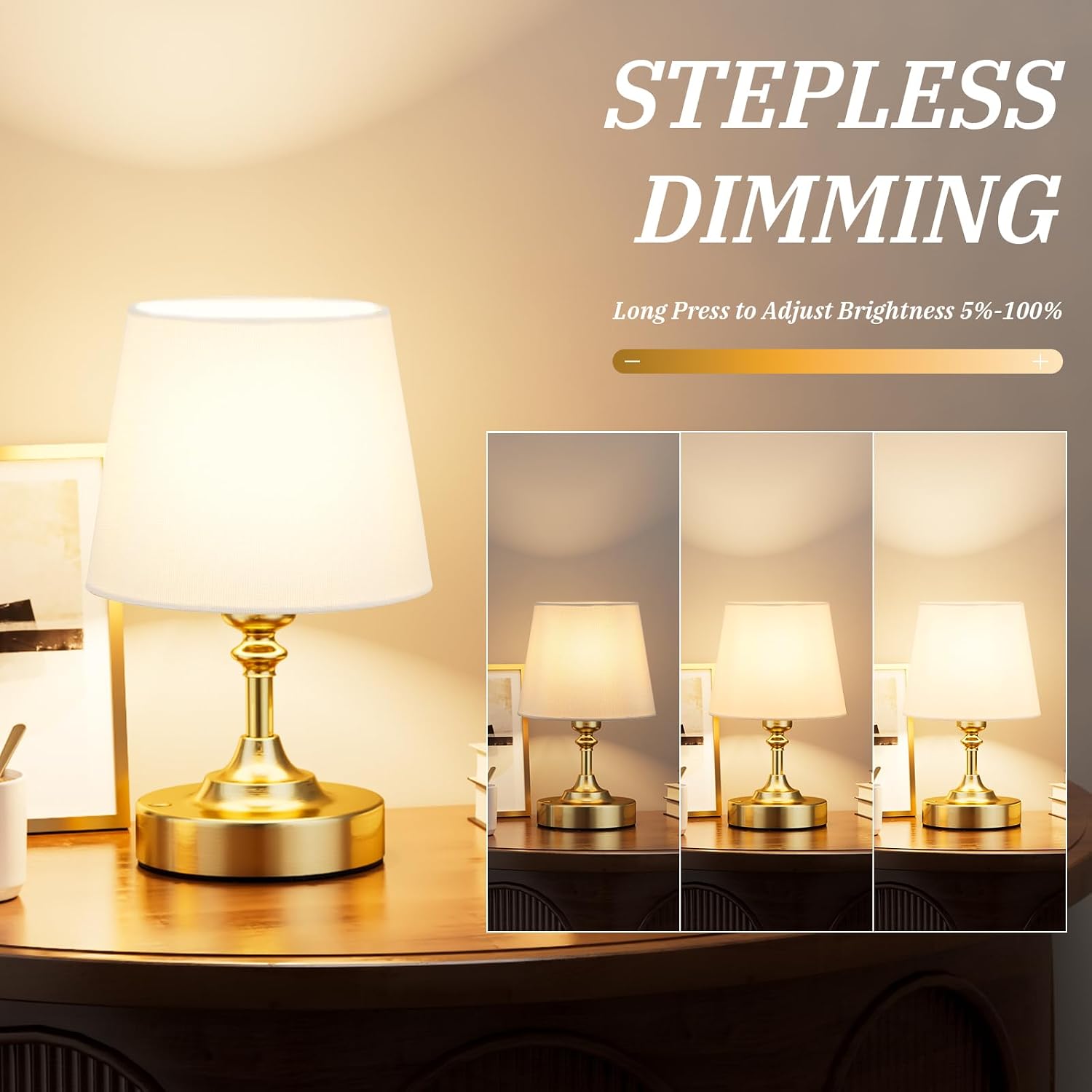 Kakanuo Mini Cordless Table Lamp Gold - 1 Pack 4000mAH Battery Operated Lamp for Decor, 3000K Stepless Dimming Touch Control Rechargeable…
