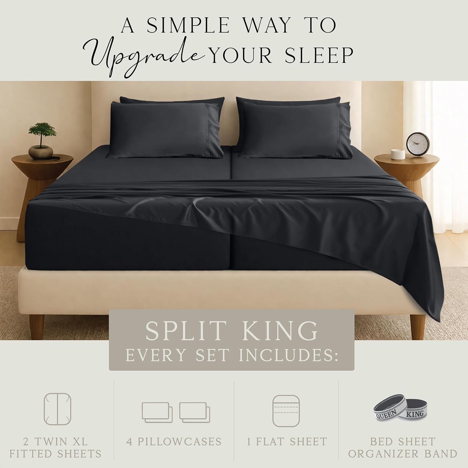KARISSA MAE 7 Piece Pure Viscose from Bamboo Split King Size Sheet Set | 100% FSC Certified | Luxuriously Soft | Cooling | 18" Deep…