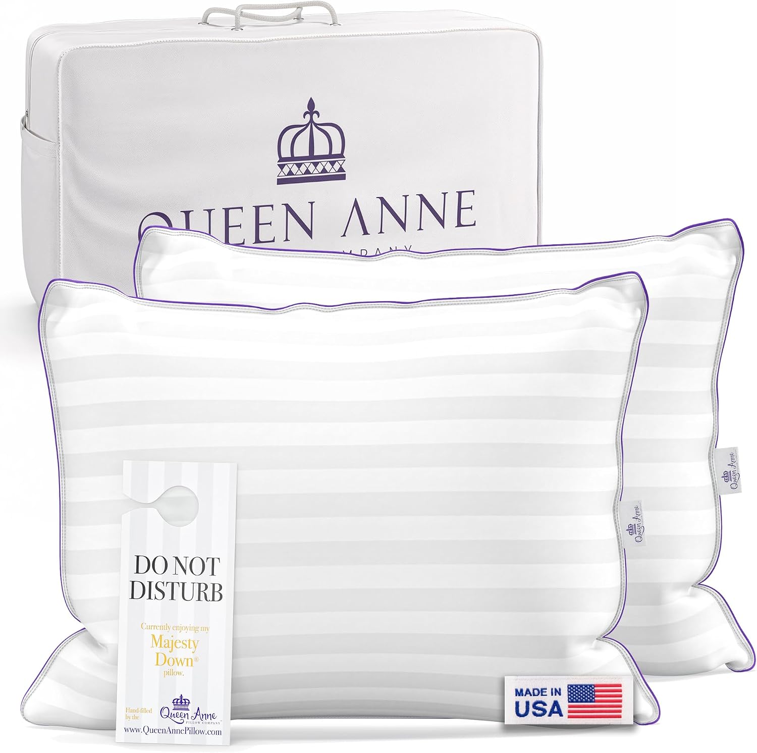 QueenAnnePillowCompany Queen Anne Hotel Pillows Standard Size Bed Pillows for Sleeping, Set of 2 – Adjustable Luxury Down Alternative for S…