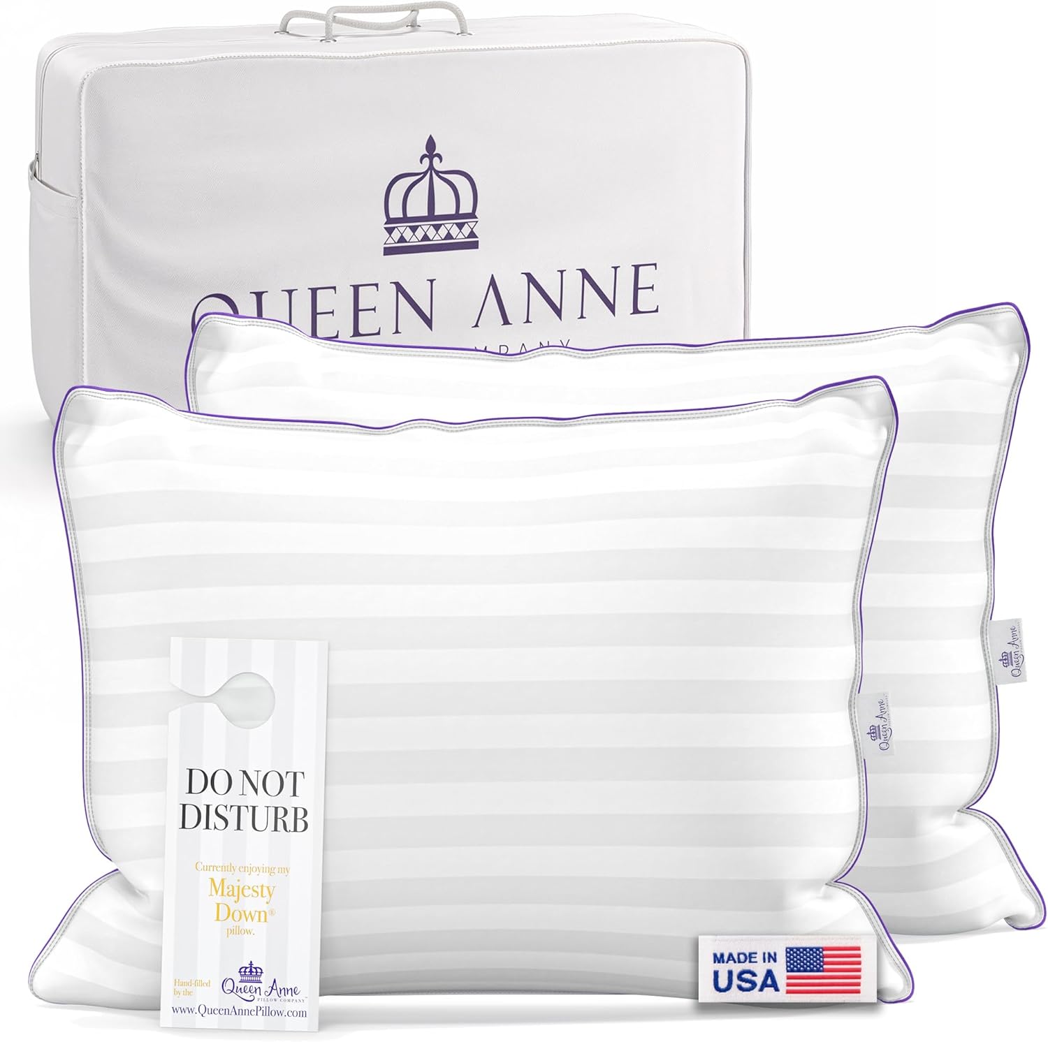 QueenAnnePillowCompany Queen Anne Hotel Pillows Queen Size Bed Pillows for Sleeping, Set of 2 – Adjustable Luxury Down Alternative for Side…