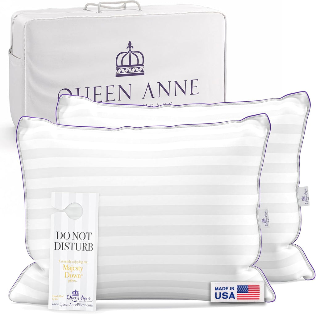 QueenAnnePillowCompany Queen Anne Hotel Pillows Standard Size Bed Pillows for Sleeping, Set of 2 – Adjustable Luxury Down Alternative for S…