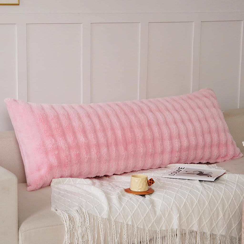 Uhamho Fluffy Faux Fur Body Pillowcase, Luxury Bubble Waffle Carved Plush Long Size 21"x54" Body Pillow Cover for Adults and Children Soft…