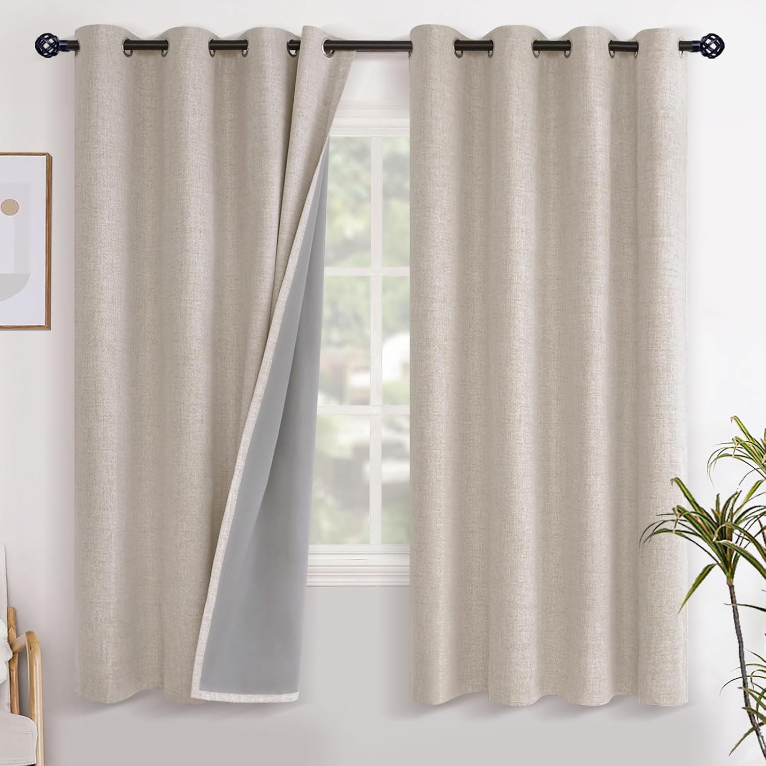 YoungsTex Oatmeal Linen Blackout Curtains for Bedroom 68 Inch Length, Full Light Blocking Drapes for Living Room Farmhouse Office Thermal I…