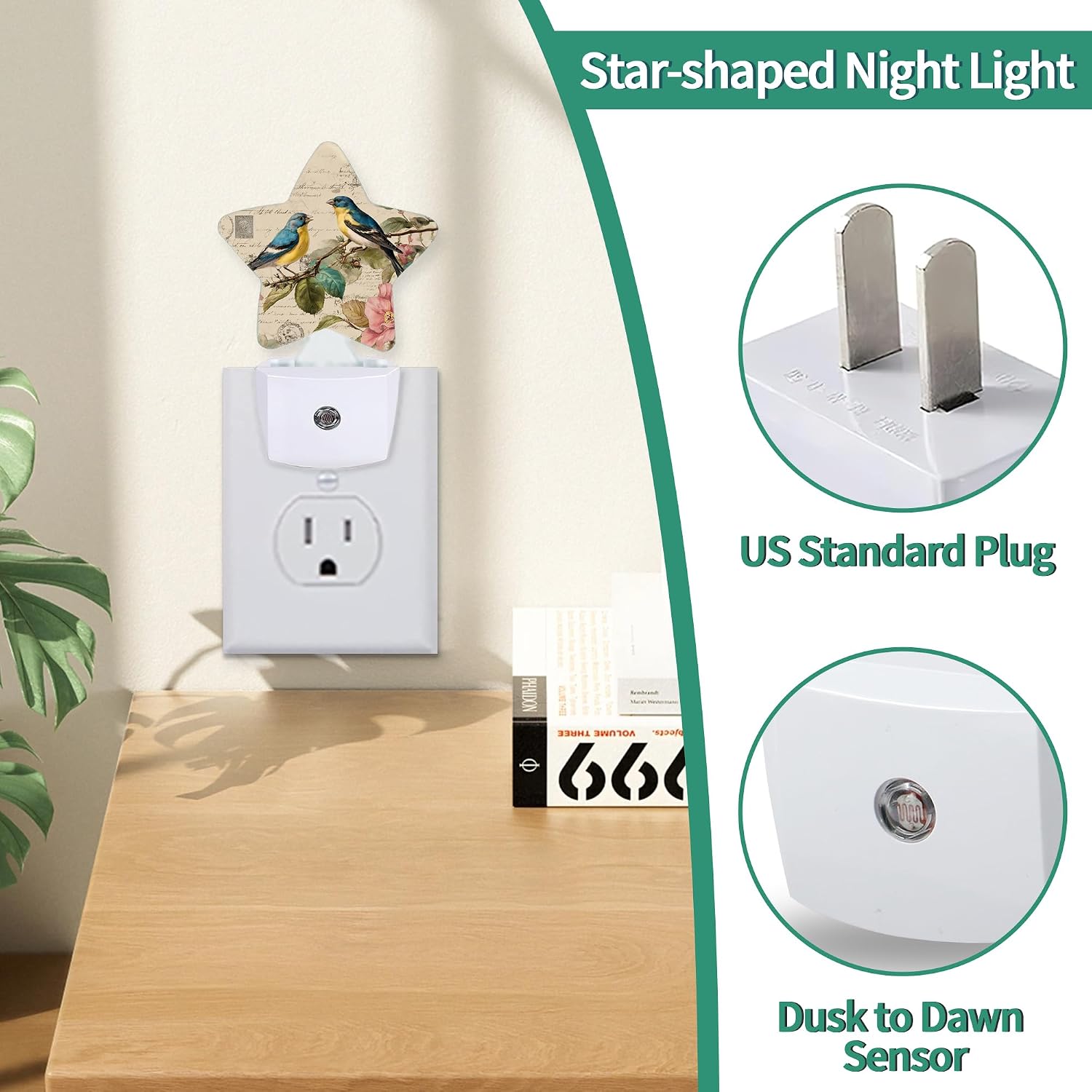 Star Night Light Plug in, Birds Butterflies Dusk to Dawn Sensor Night Light, Soft Glow Lamp for Kids Bedroom Nursery Hallway Bathroom…