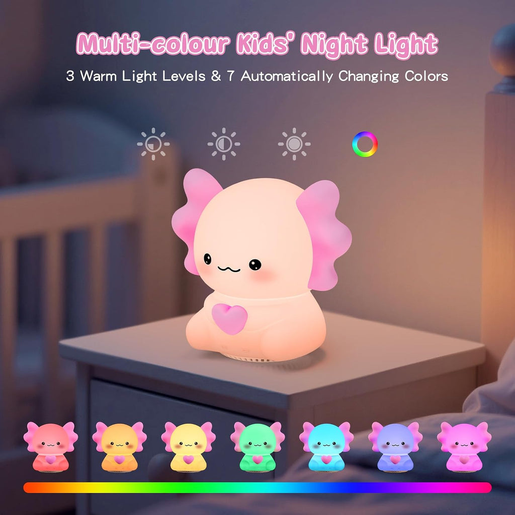 Icarerfamily Axolotl White Noise Machine for Baby Sleep - Portable Night Light Sound Soother with 20 Sleep Sounds, Wireless Speaker, Color…