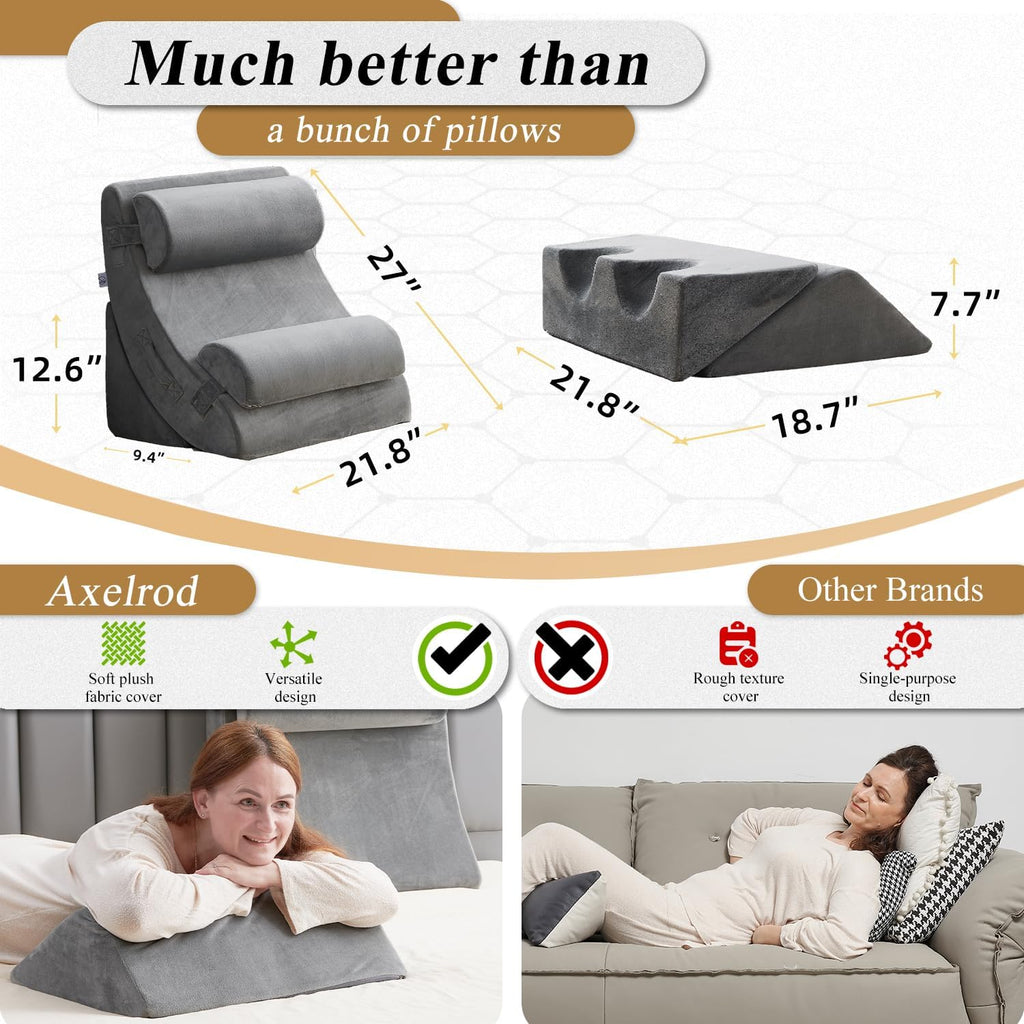 Axelrod 6PCS Orthopedic Bed Wedge Pillow Set, Post Surgery Foam for Back, Neck and Leg Comfortable & Adjustable Pillows- Anti Snoring, Hear…