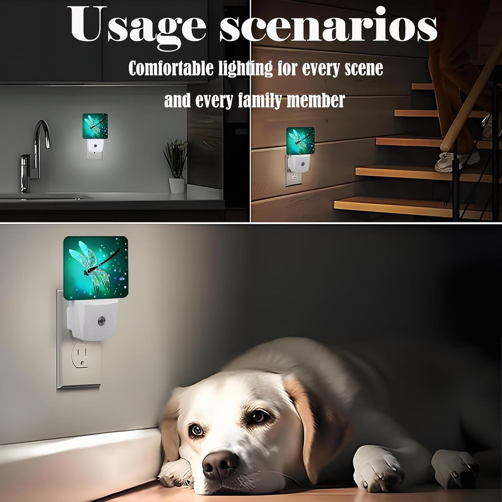 Green Dragonfly Night Light, Plug Into Wall Decor for Stairway, Hallway, Kitchen, Dusk to Dawn Sensor Nightlights for Boys/Girls/Women/Men…