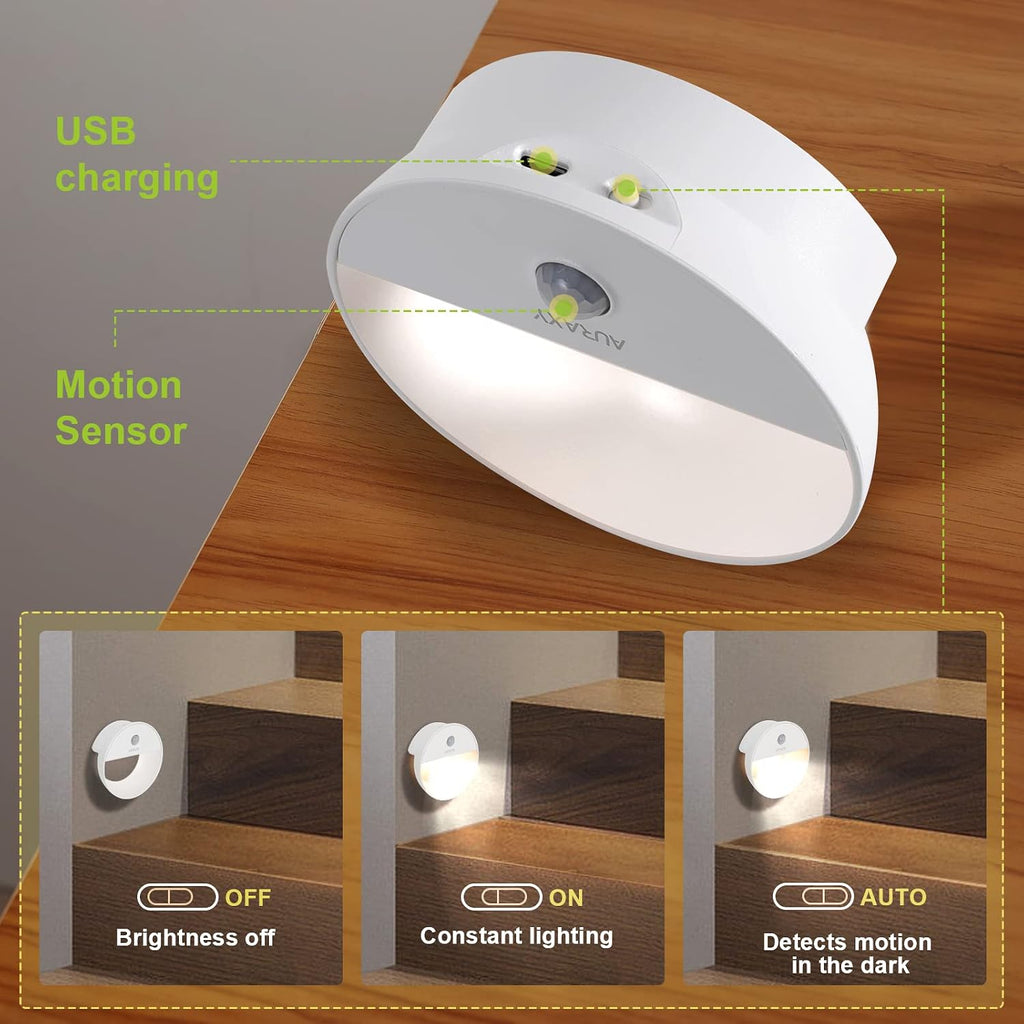 AURAXY Rechargeable Motion Sensor Night Light, Battery Night Lights LED Cool White Magnetic Stick-on Motion Sensored Hallway Light, with…