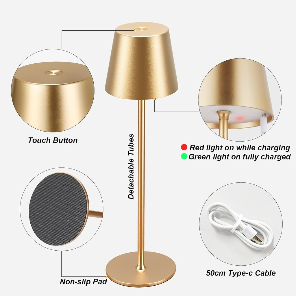 Kakanuo Cordless Table Lamp Rechargeable Gold - KK 4 Pack Battery Operated Lamp for Dining Table, 3 Color Stepless Dimming Wireless Lamp…