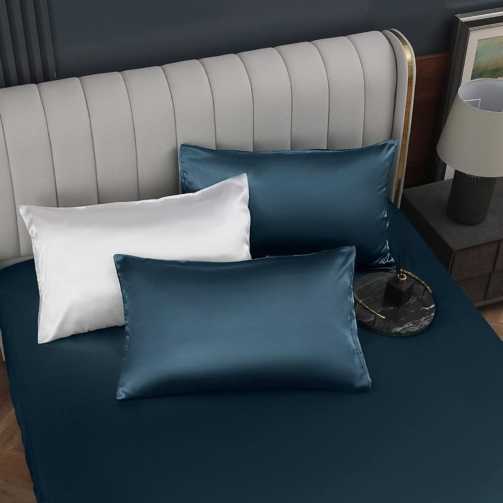 Homiest Deep Sea Blue Satin Pillowcase for Hair and Skin, Standard Size Pillow Covers Luxury & Ultra Soft Pillow Cases Set of 2, Cooling…