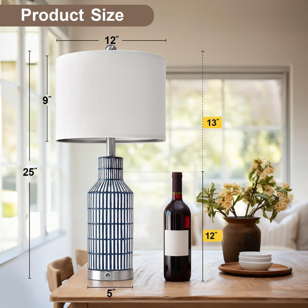 USumkky 25" Modern 3-Way Dimmable Touch Control with USB A+C Ceramic Lamps Set of 2 Table Lamp for Living Room Bedroom Farmhouse…