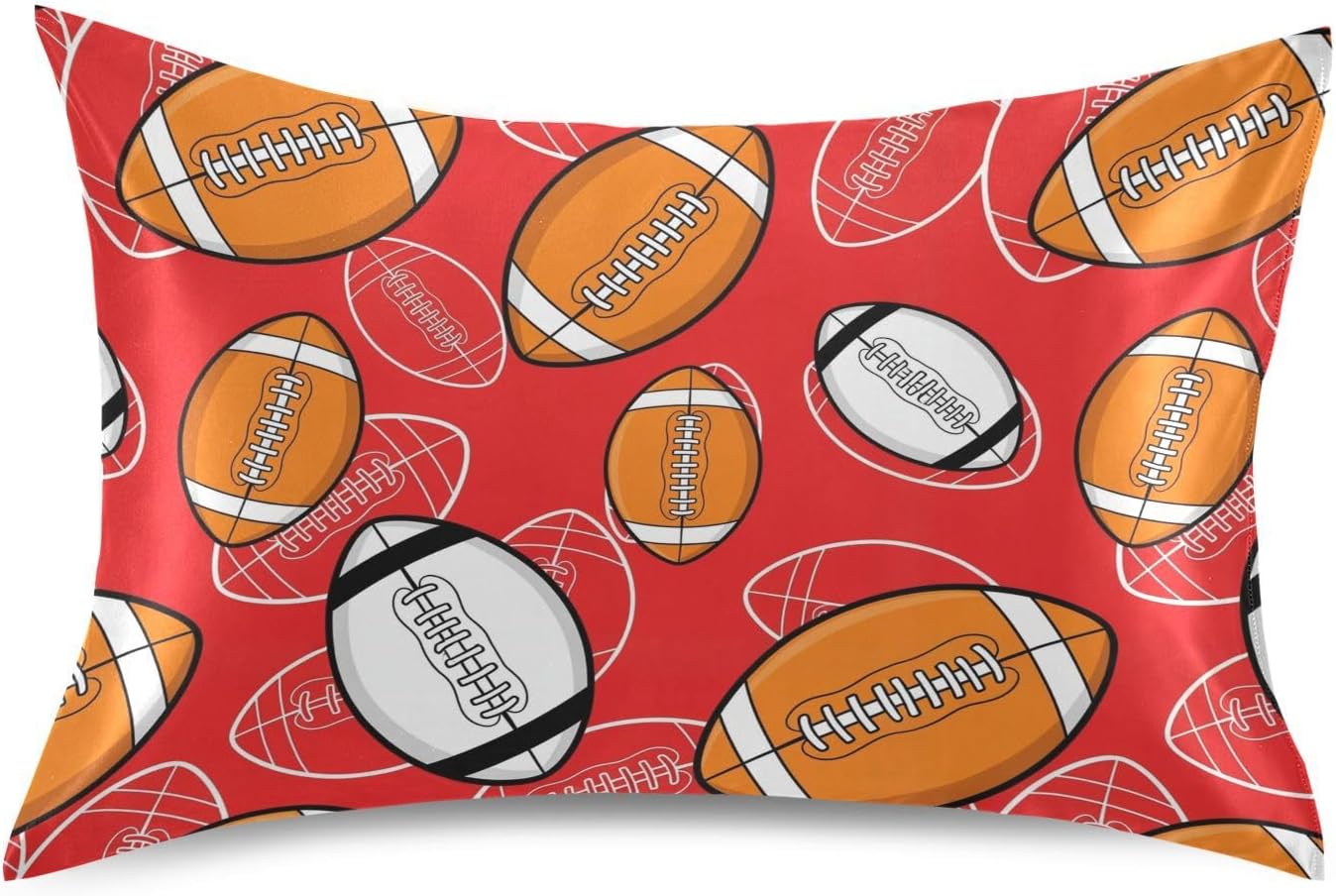 Sports Football Red Pillow Covers Silk Pillowcase for Hair and Skin with Envelope Closure Satin Pillowcase King Size Pillow Case for Hot…