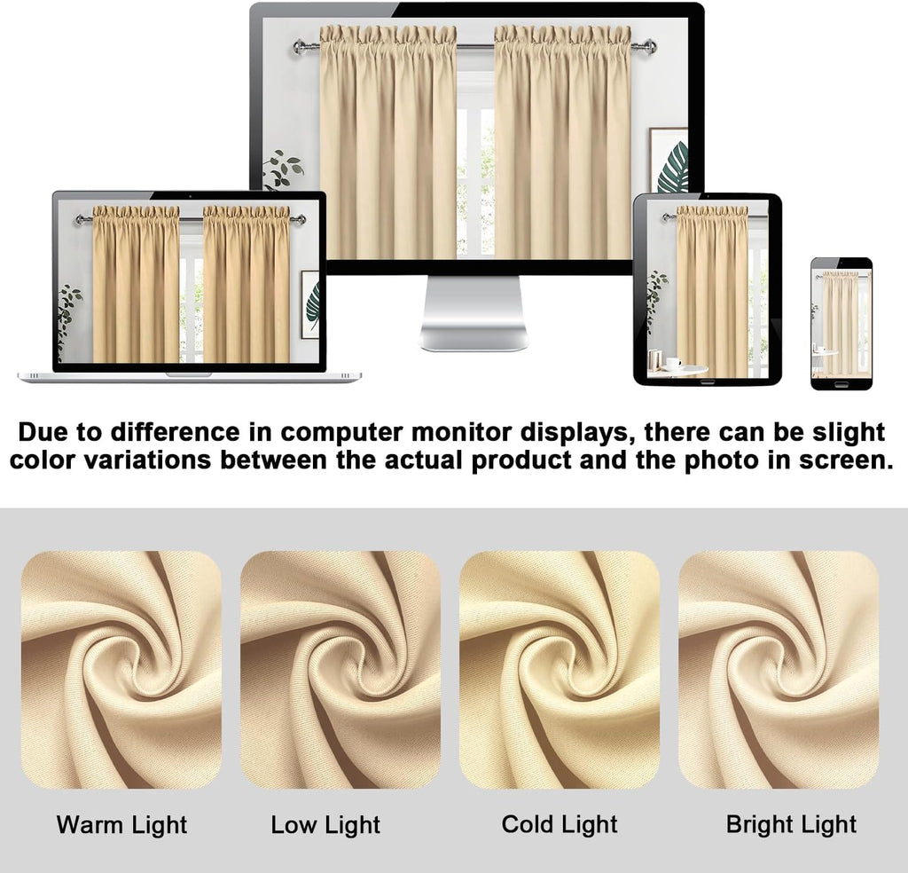 Dwcn Blackout Curtains Room Darkening Thermal Insulated Bedroom Curtains Window Curtain Panels, 52 x 63 inches Long, Set of 2 Beige Rod Poc…