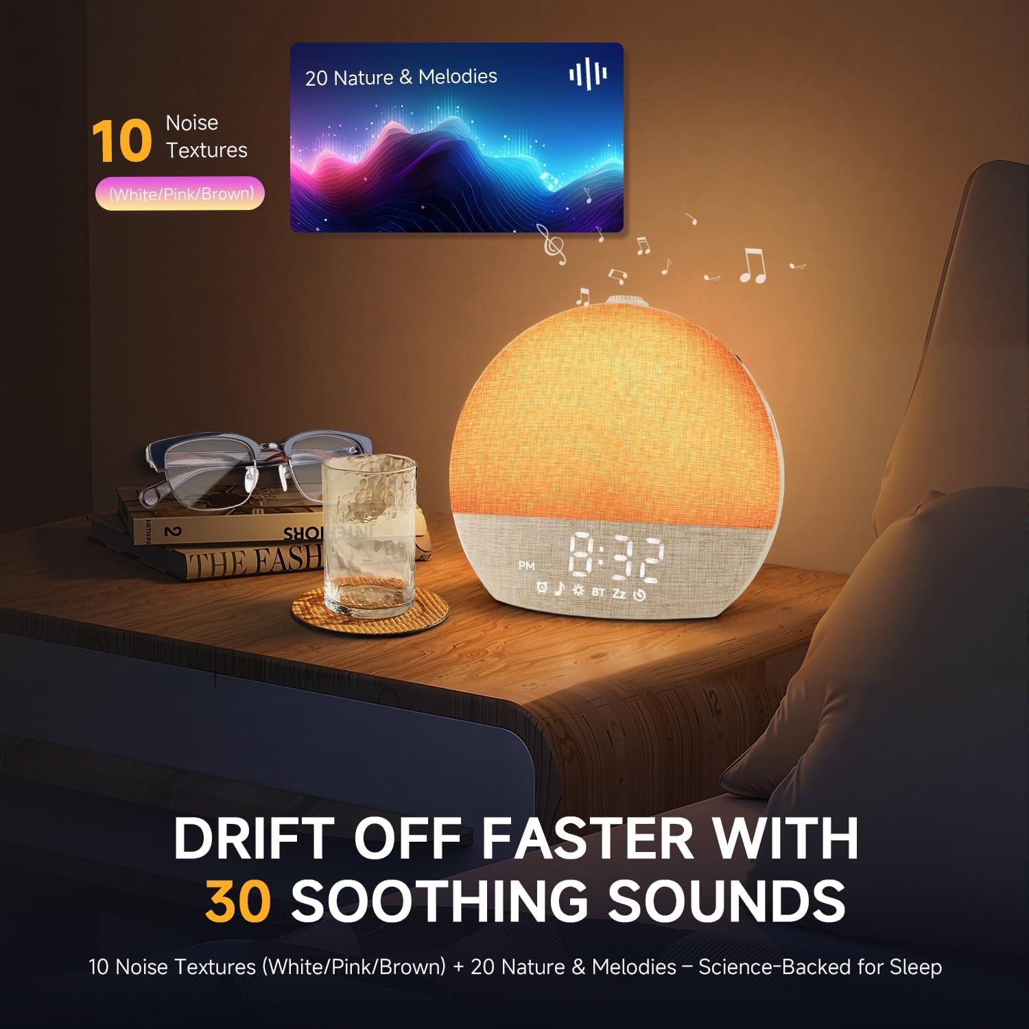 Geuuap Sunrise Alarm Clock White Noise Sound Machine for Bedroom | Natural Wake-Up Light with 30 Soothing Sleep Aids, Bluetooth Speaker…