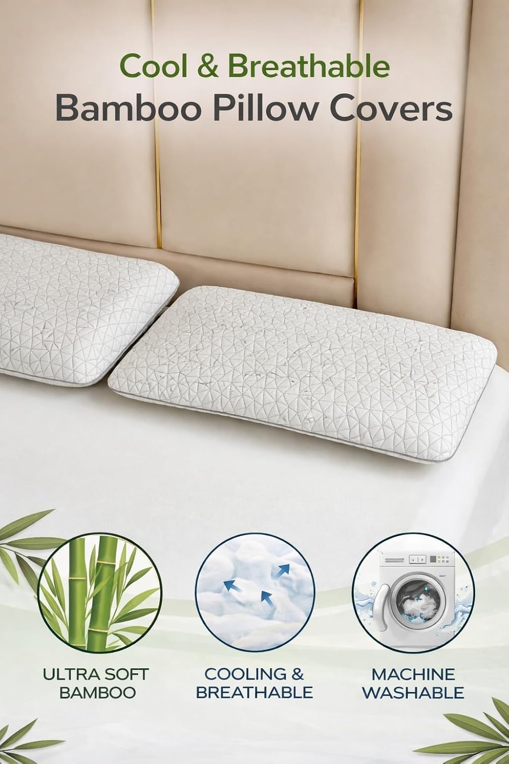 eluralux Quilted Bamboo Pillow Cover Collection – Cooling Pillow Protector with Zipper – Soft, Breathable & Washable Fabric (White,…