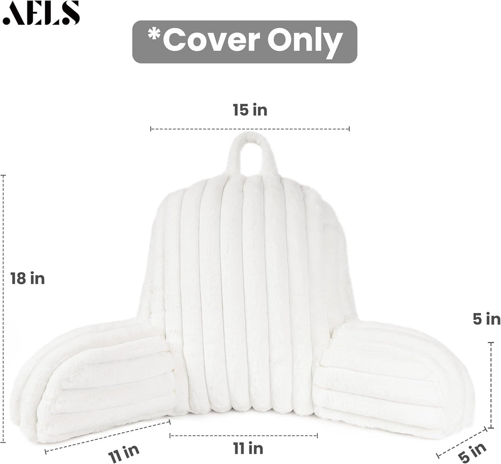 Aels Large Reading Pillow Replacement Cover with Arms and Pockets (Cover ONLY), 18" Soft Faux Fur Striped Backrest Pillow Cover Fits Standa…