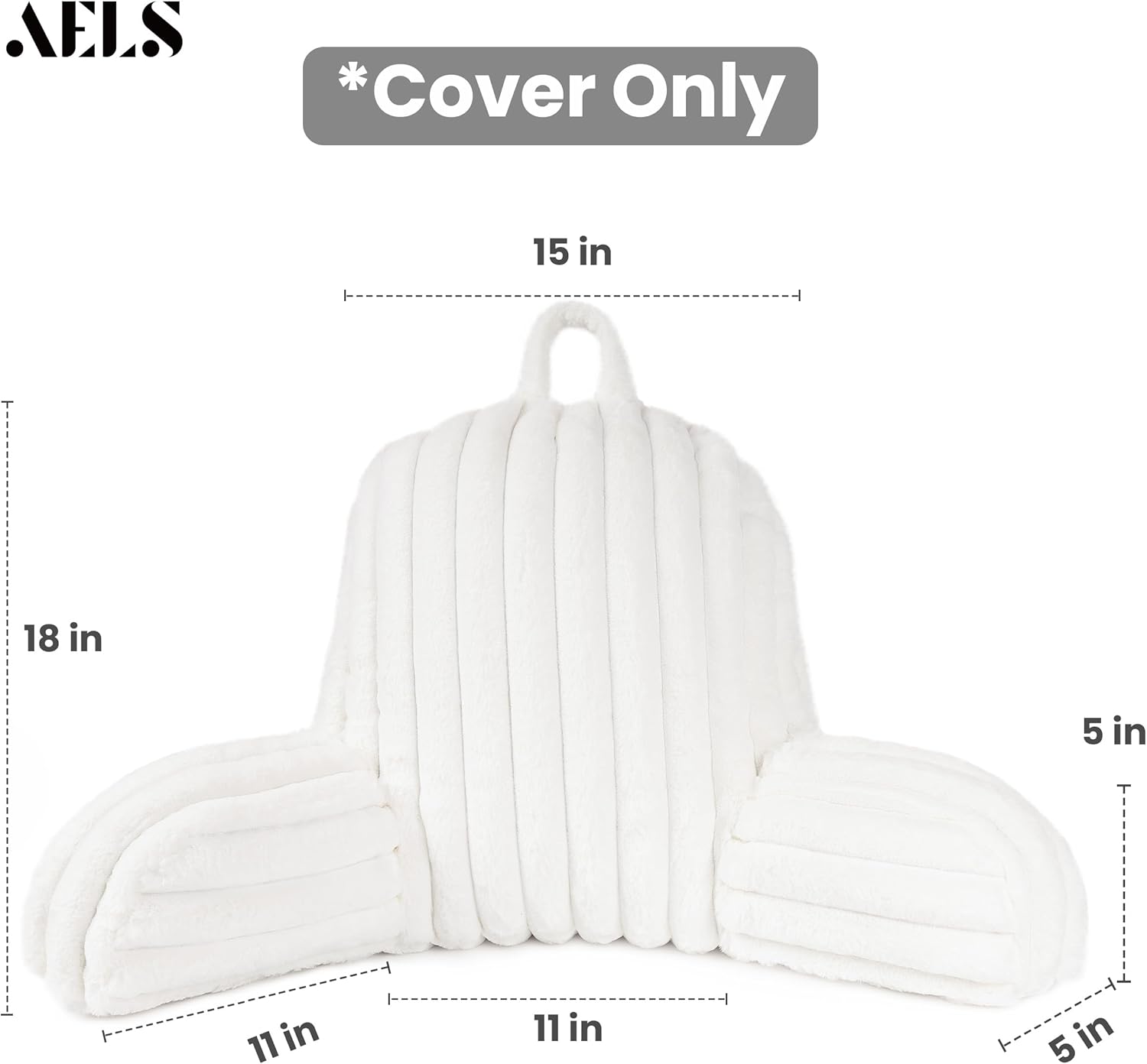Aels Large Reading Pillow Replacement Cover with Arms and Pockets (Cover ONLY), 18" Soft Faux Fur Striped Backrest Pillow Cover Fits Standa…