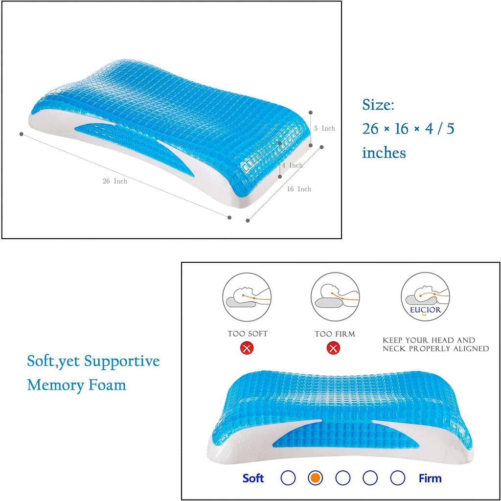 Eucior Cooling Gel Pillow, Memory Foam Cooling Gel Pillow, Cooling Orthopedic Memory Foam Pillow for Side Back Stomach Sleeper, A Relaxed Slee…