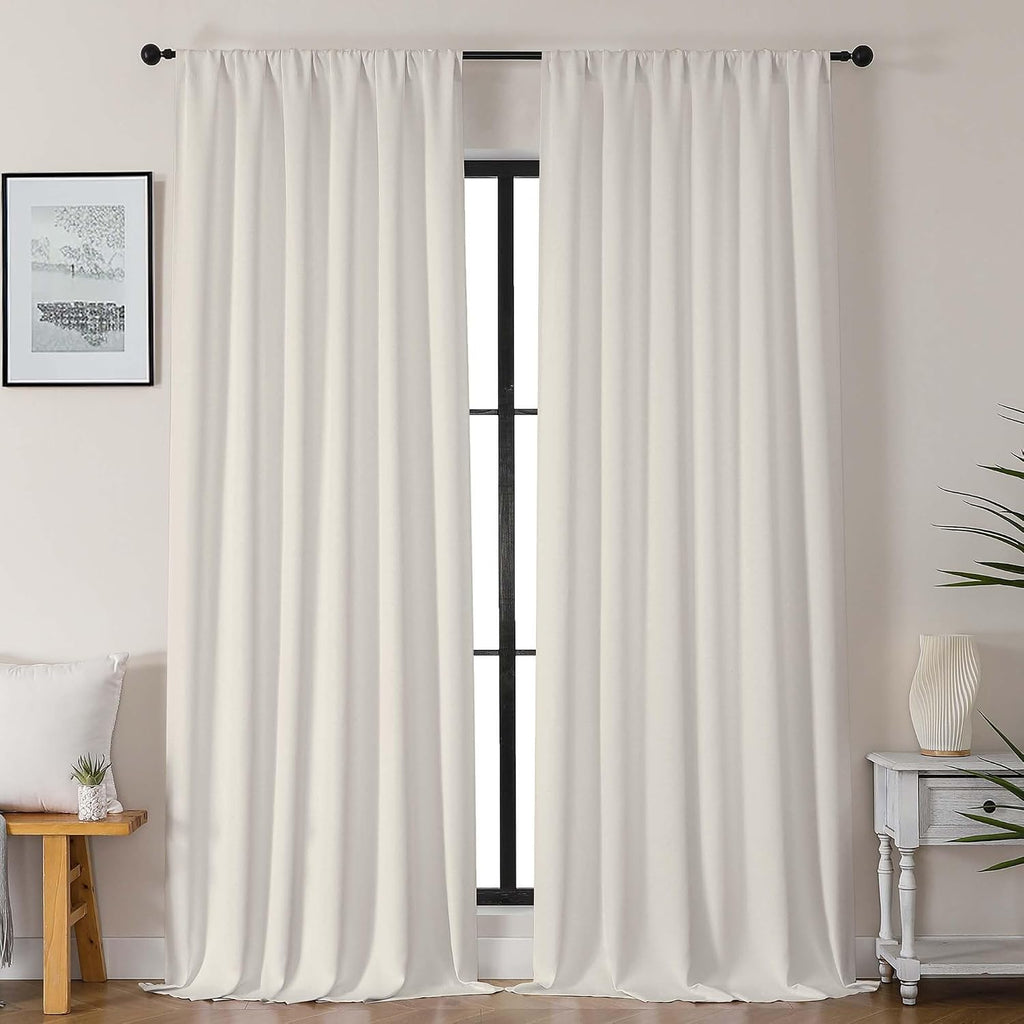 Gwine Natural Blackout Curtains for Bedroom 96 Inch Length, Room Darkening Energy Saving Black Out Curtains for Living Room, Window…