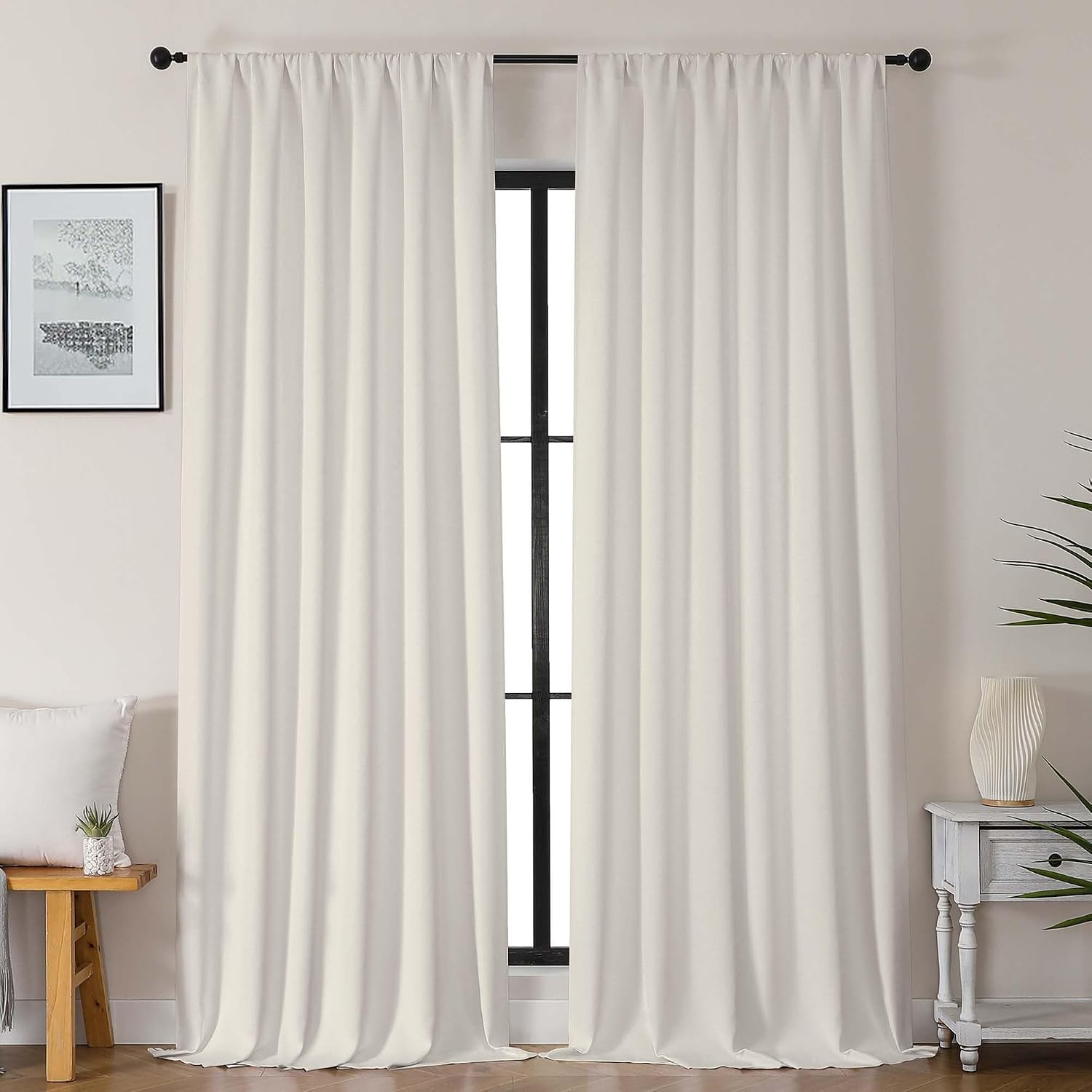 Gwine Natural Blackout Curtains for Bedroom 96 Inch Length, Room Darkening Energy Saving Black Out Curtains for Living Room, Window…