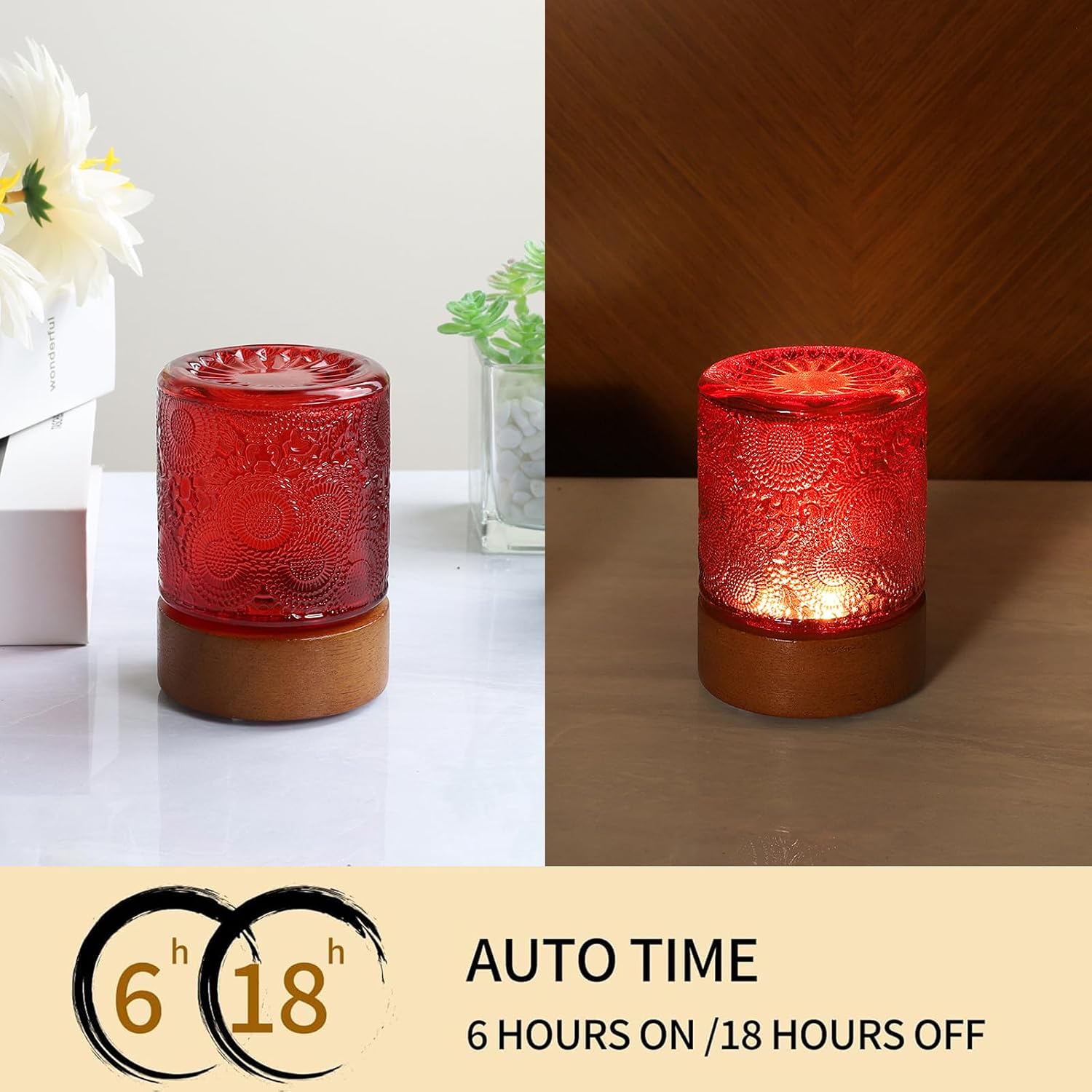 Mini Soft Warm Light Lamp Battery Operated Portable Night Light with Timer, Small Glass Vintage Dim Sleep Nightlights, Battery Powered…