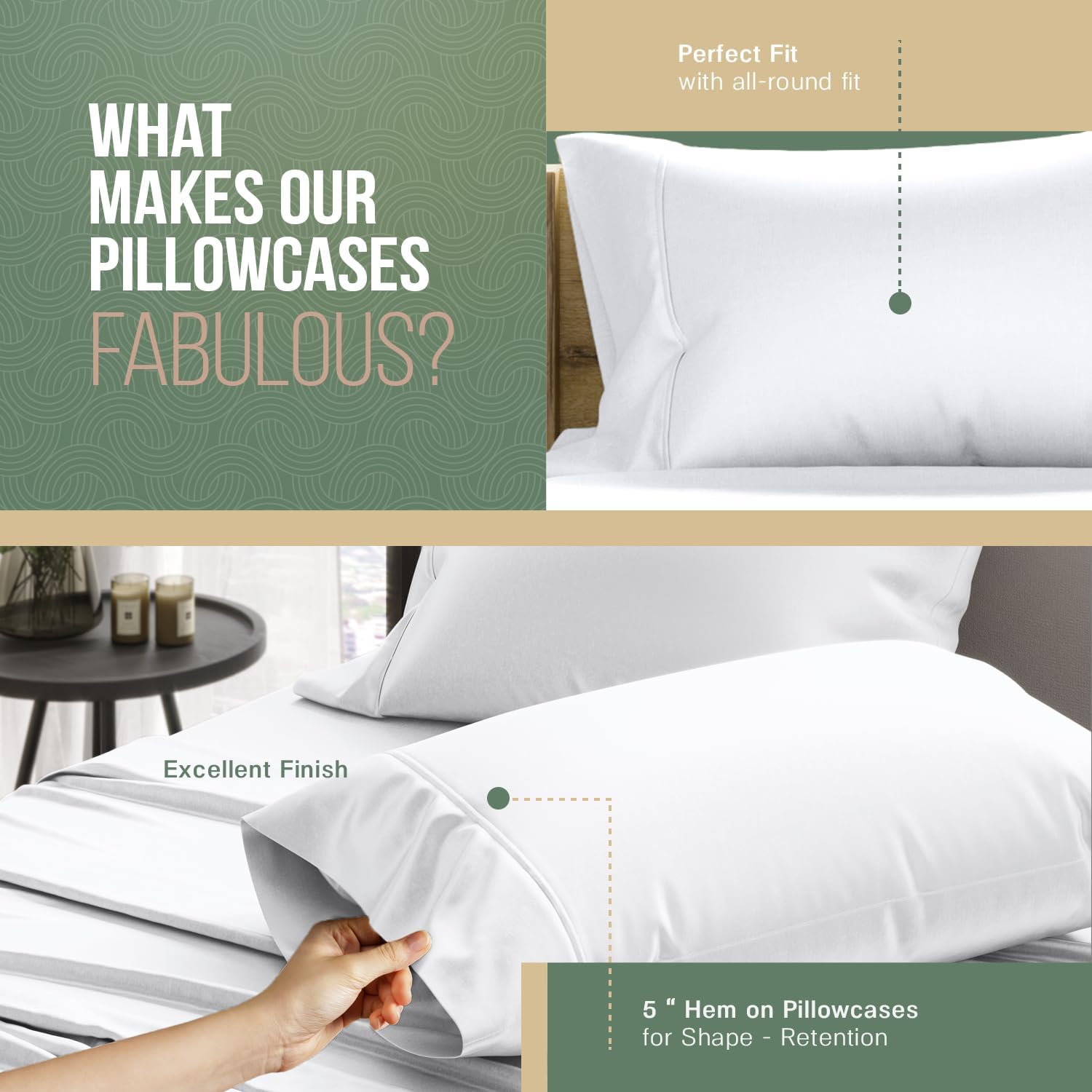 TEXAS LINEN CO. 100% Organic Cotton Pillow Cases King Size Set of 2 - White Organic Cotton Percale Weave Pillowcases King Size, Soft…