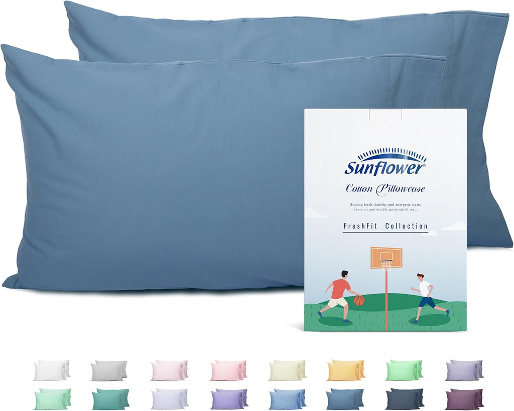 Sunflower Queen Pillowcases Set of 2, 100% Cotton Queen Pillow Cases 2, 20×30 inches Copen Blue, Soft and Breathable