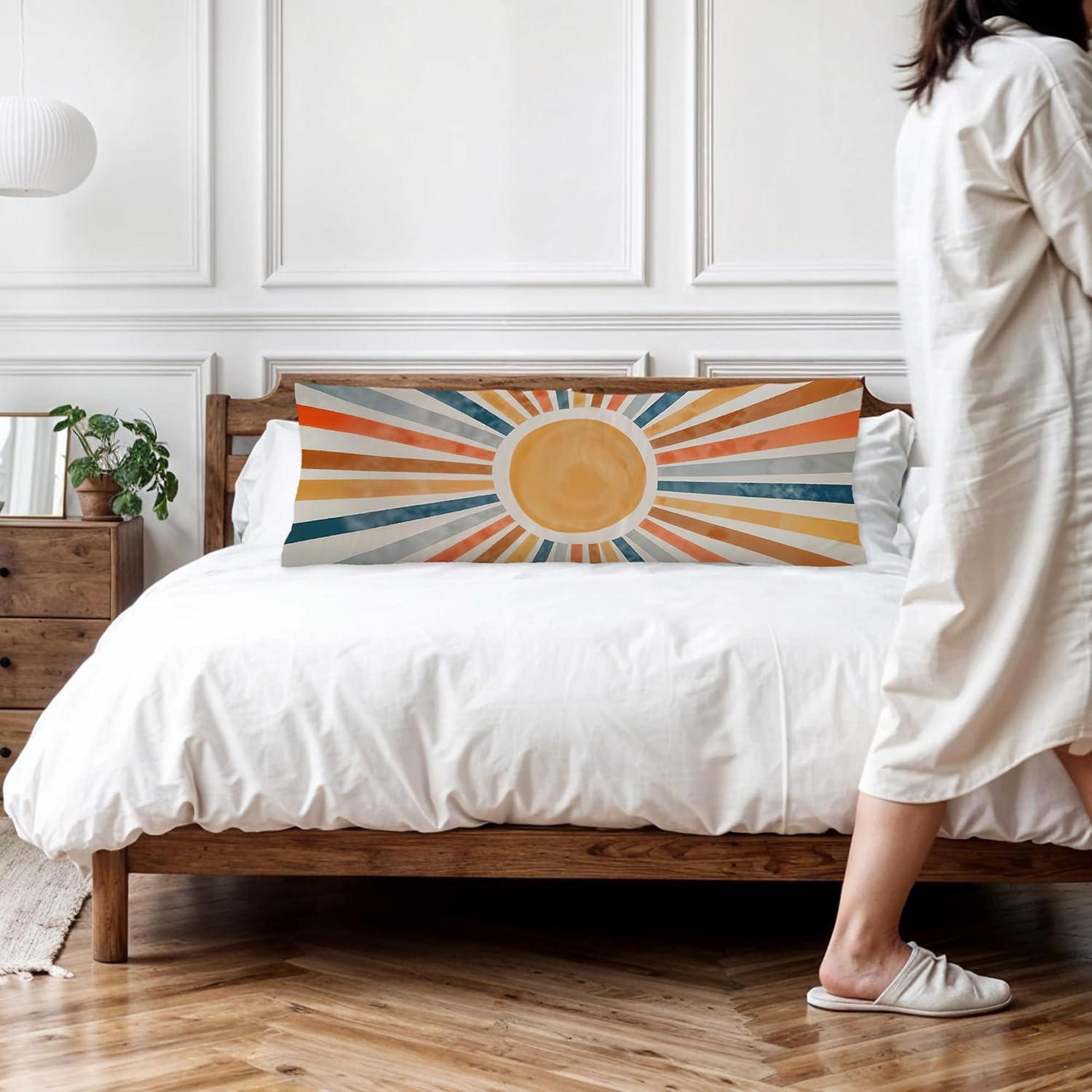 Boho Abstract Colorful Sun Body Pillow Covers 20x54, Boho Room Decor, Retro Mid Century Modern Sunrise Sunset Long Body Pillow Case Cover…