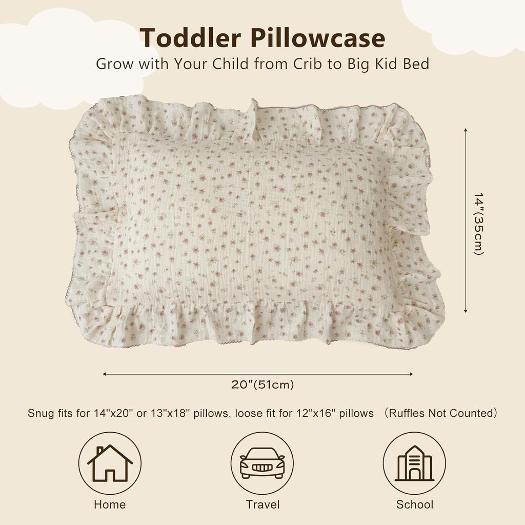 BuLuTu 2-Layer Cotton Muslin Toddler Pillowcases for Girls Boys Floral Pillow Cover Decorative Pillow Cases Gauze Cotton Small Pillow…