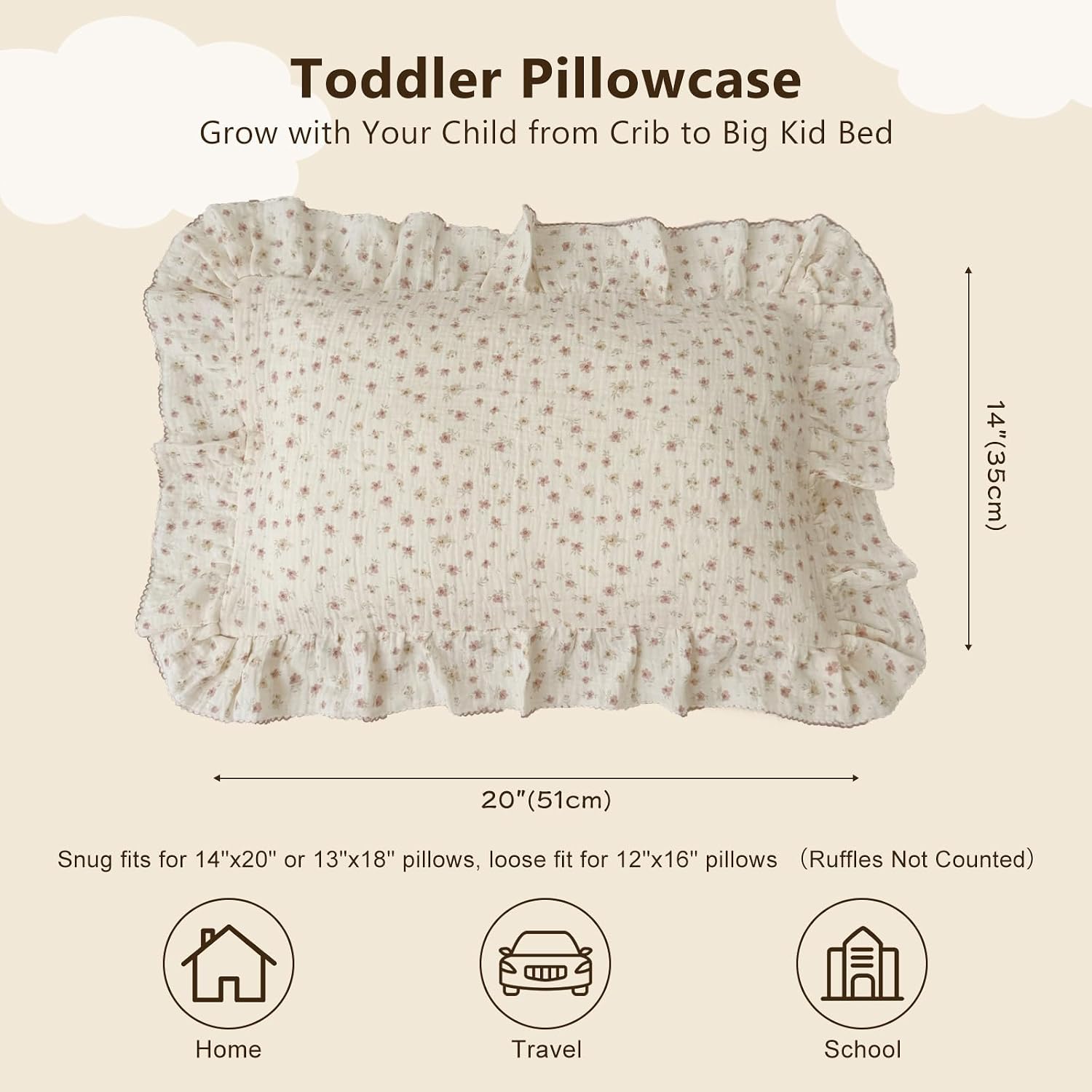 BuLuTu 2-Layer Cotton Muslin Toddler Pillowcases for Girls Boys Floral Pillow Cover Decorative Pillow Cases Gauze Cotton Small Pillow…