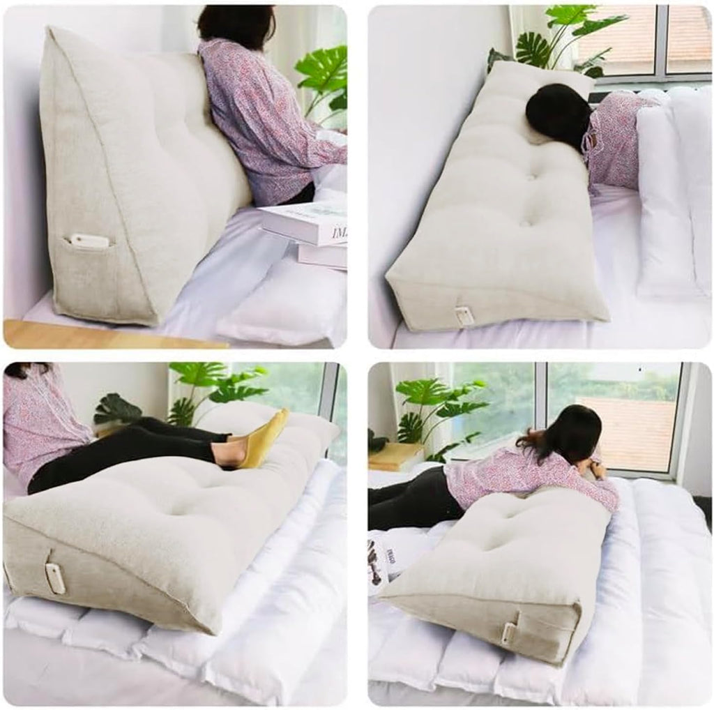 WOWMAX Wedge Pillow Headboard Dorm Headboard Twin XL Bed Wedge Pillow Bolster Pillow for Bed with Removable Cover, 80% Cotton & 20% Linen…