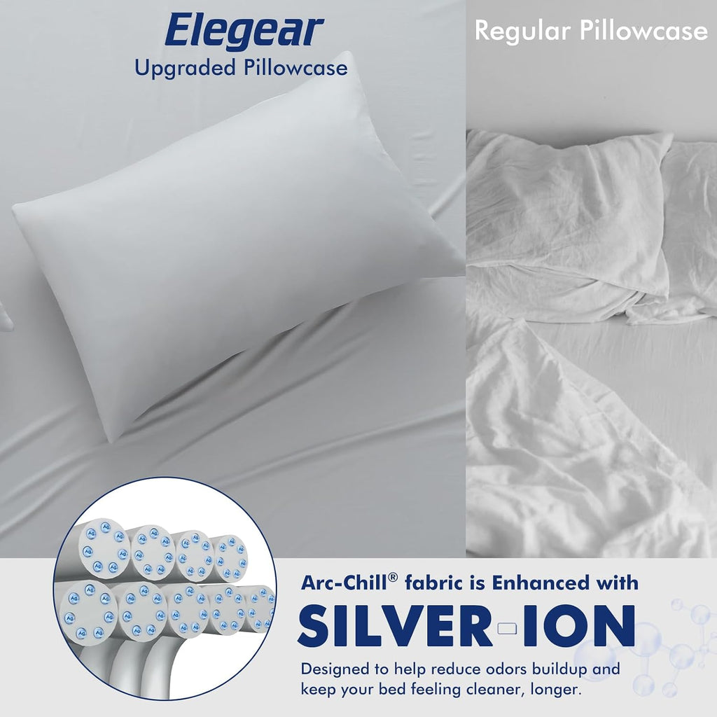 Elegear Cooling Pillow Cases for Hot Sleepers, Clean Fabric Silver Infused Cooling Pillowcase Q-Max>0.5, Soft Silky Pillowcases for Hair &…