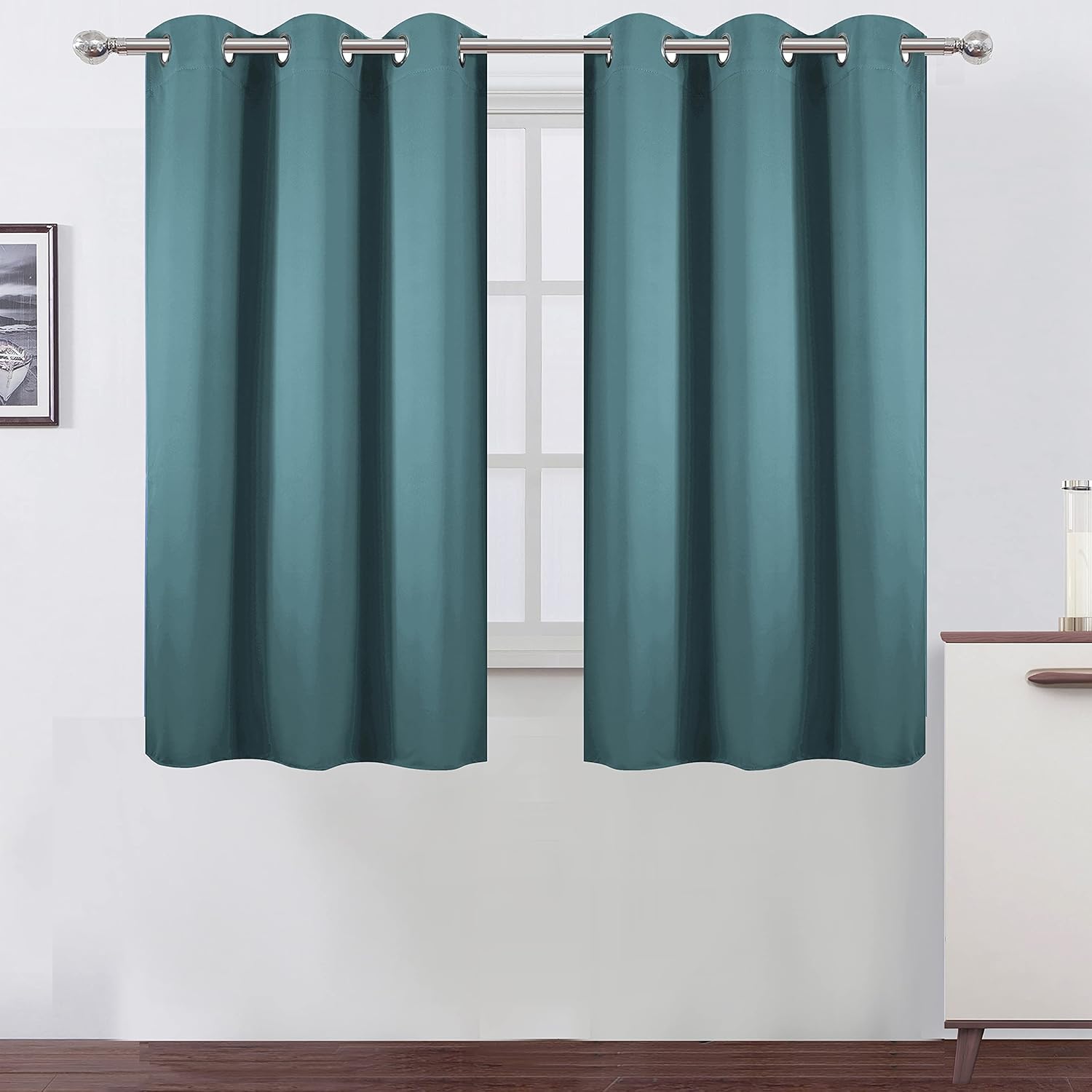 Lemomo Sea Teal Thermal Blackout Curtains/38 x 54 Inch/Set of 2 Panels Room Darkening Curtains for Bedroom 54 Inch silver
