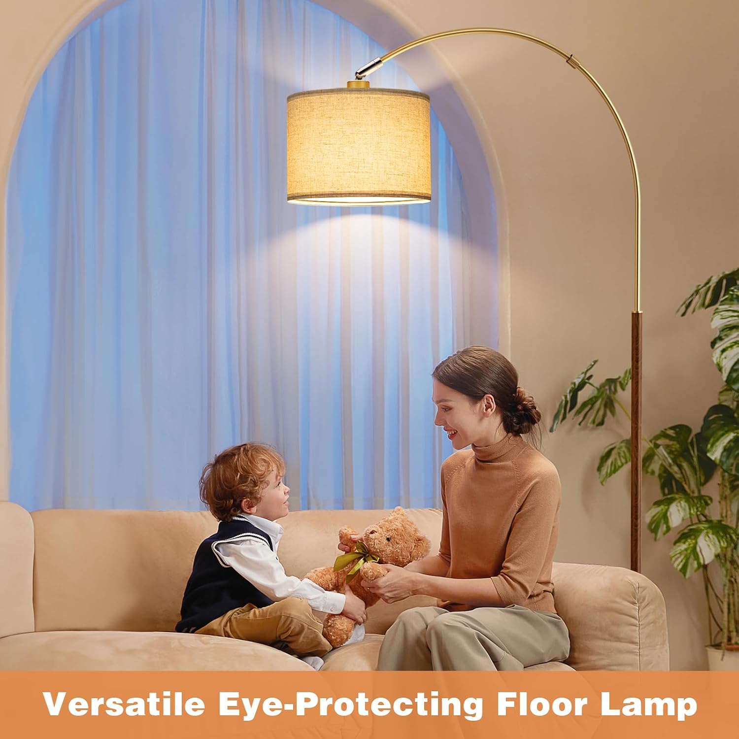 Ambimall Dimmable Arc Floor Lamp with Remote, Color Temperatures and Brightness Adjustable, Arched Floor Lamp with Rotating Head, Over…