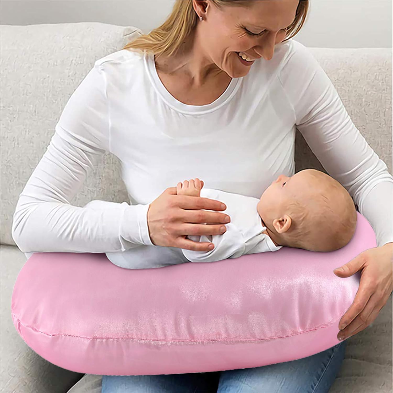 Pro Goleem Satin Nursing Pillow Cover Silk Feeling Soft Feeding Pillow Slipcover for Breastfeeding Moms Fits Standard Infant Nursing…