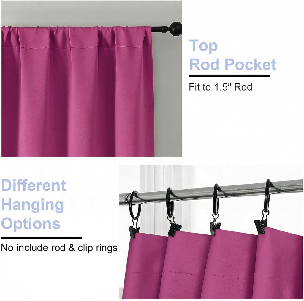 Simplebrand Ava Hot Pink Short Blackout Curtains for Bedroom 54 Inches Long 2 Panels Set, Solid Thermal Insulated, Energy Saving Window Tre…