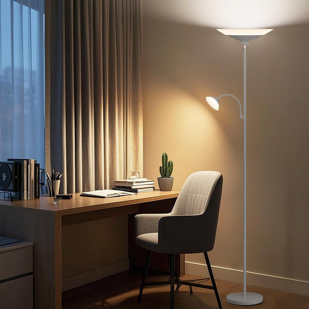 SIBRILLE Sliver Gray Torchiere Floor Lamp with Reading Light, 4 Color Temperatures, Dimmable & Individual Light Control Standing Lamp…
