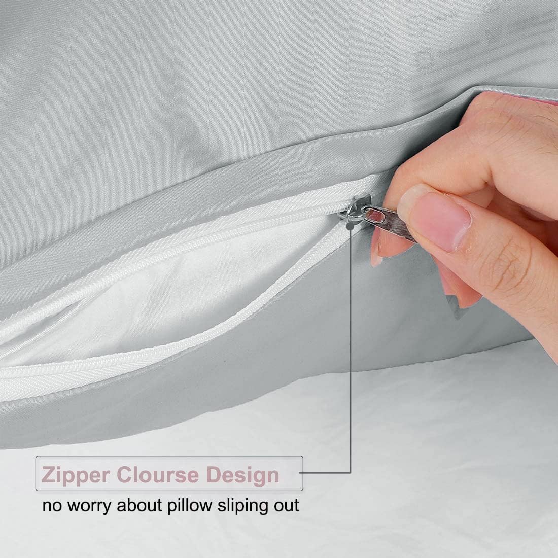 uxcell Standard Satin Pillowcase with Zipper, Super Soft and Luxury, Silky Pillow Cases Covers Set of 2, 21"x27", Silver