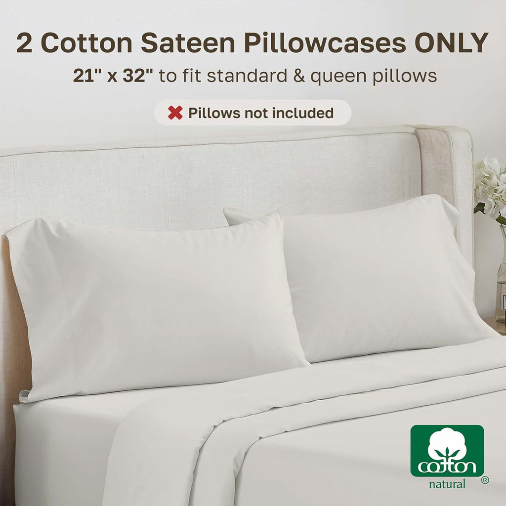 California Design Den Pillow Cases Standard Size Cotton Set of 2 - Soft, Silky 500 Thread Count 100% Cotton Sateen, Breathable Standard…