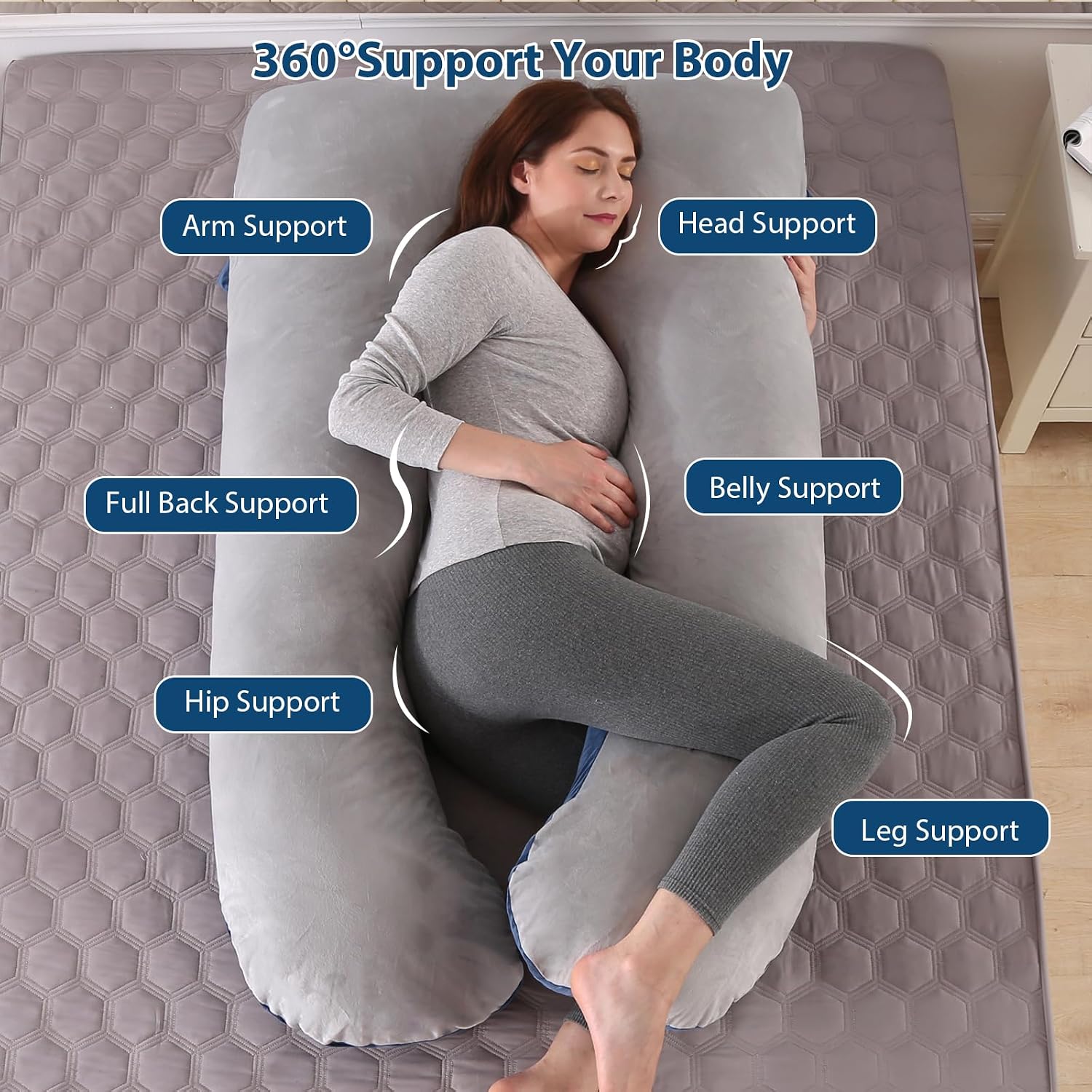 Amagoing 55 inches Pregnancy Pillows for Sleeping, U Shaped Maternity Full Body Pillow for Pregnant Women with Hip, Leg, Back, Belly Suppor…